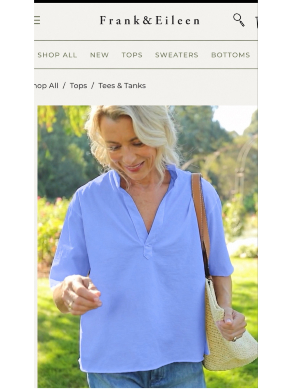Frank & Eileen Patty Short Sleeve V-Neck Top Blue Size L New!